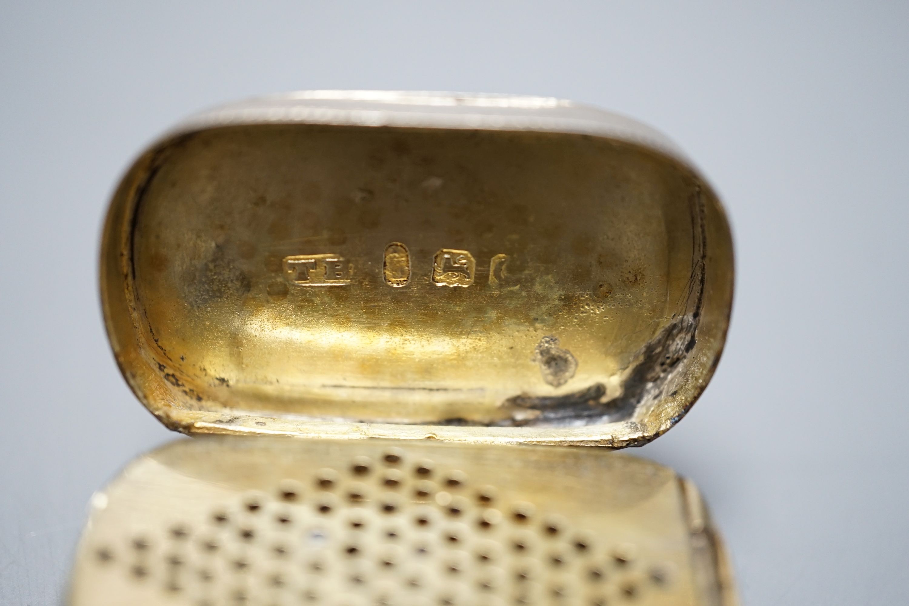 A George III engraved silver oval vinaigrette, Thomas Harper?, London, 1798, 35mm.